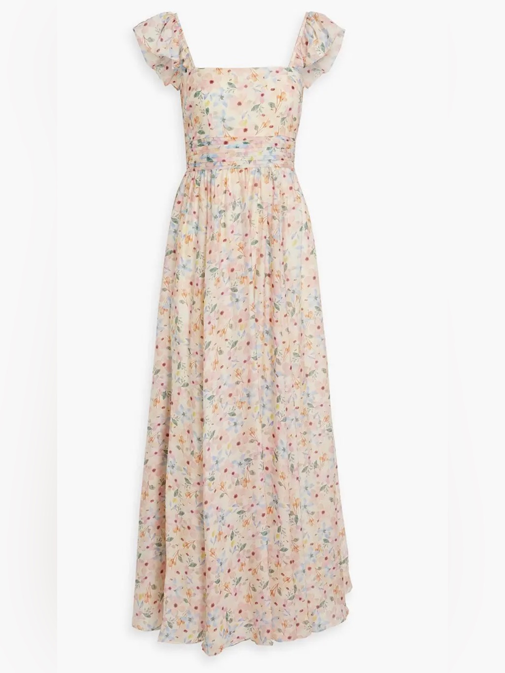 Mikael Aghal Pintucked Floral-Print Maxi Dress